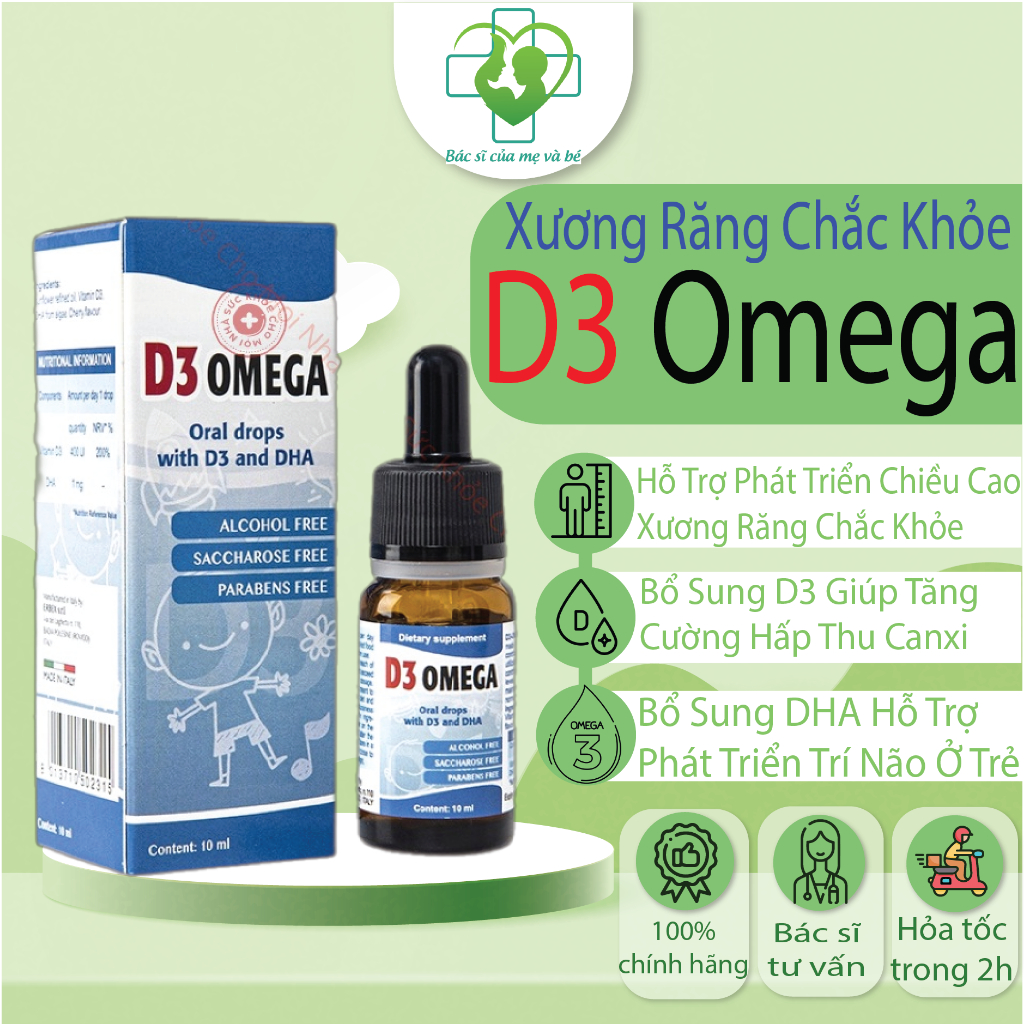 D3 Omega.Bổ Sung Vitamin D3,DHA Giúp Phát Triển Chiều Cao,Trí Não Toàn Diện Cho Bé