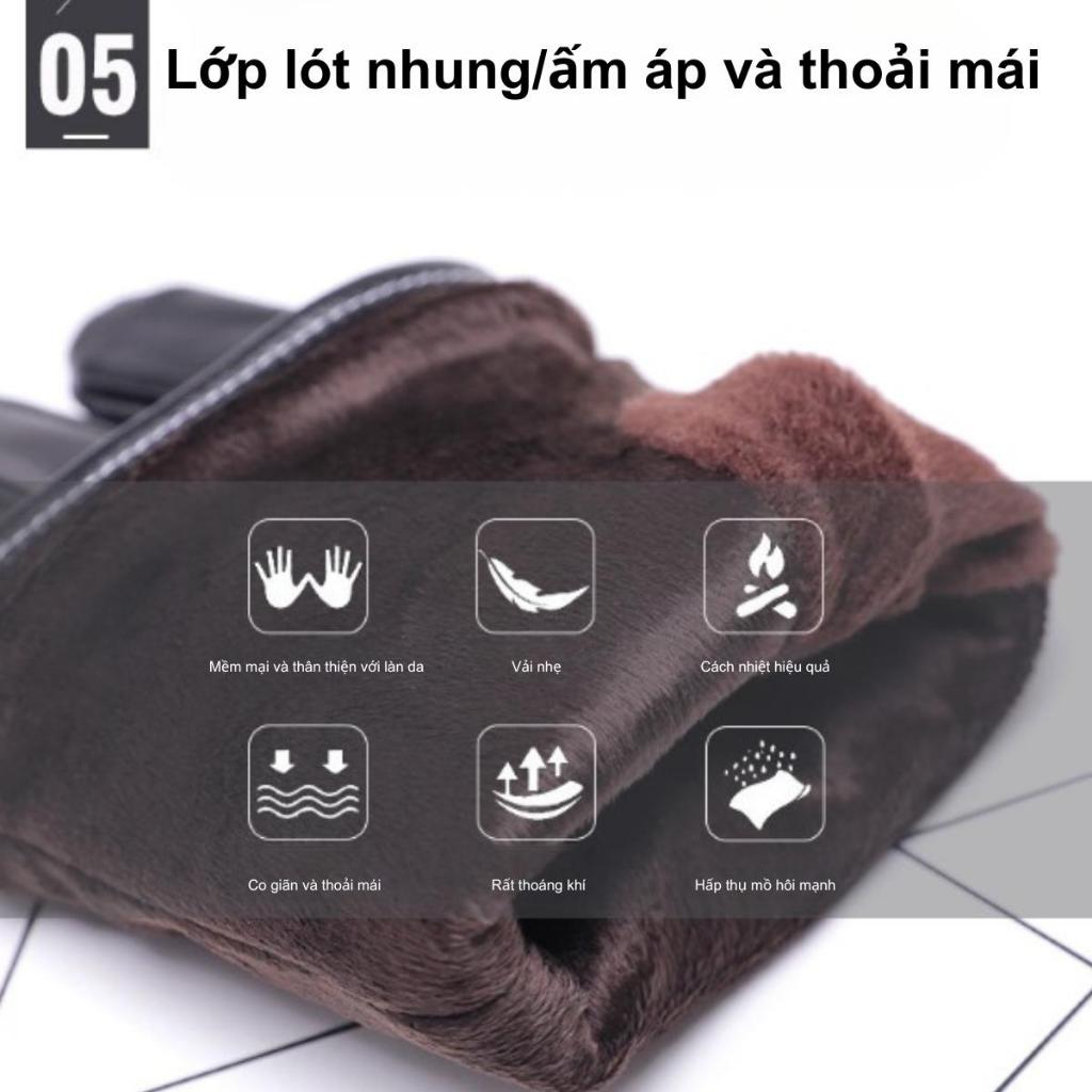 Găng tay da nam mùa đông,bao tay nam giữ ấm lót nỉ nhung cao cấp Gepo