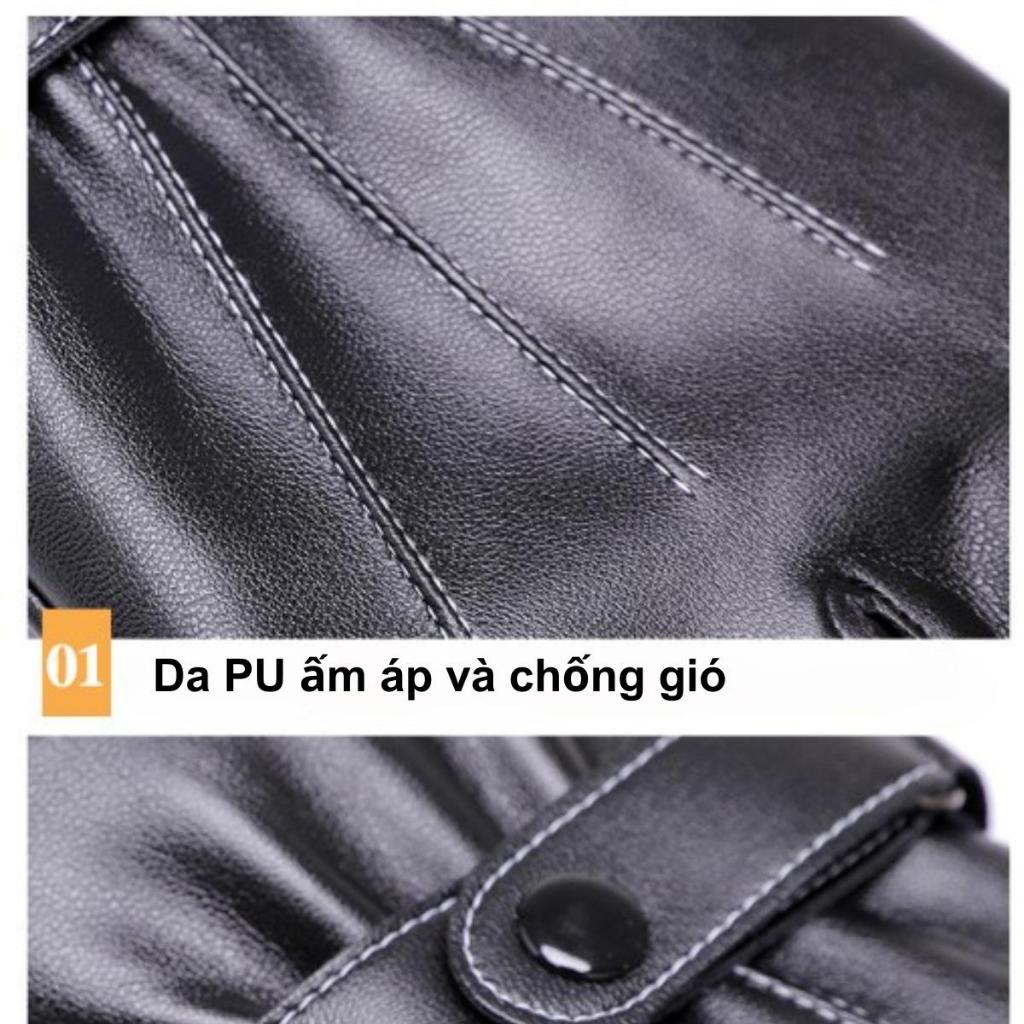Găng tay da nam mùa đông,bao tay nam giữ ấm lót nỉ nhung cao cấp Gepo