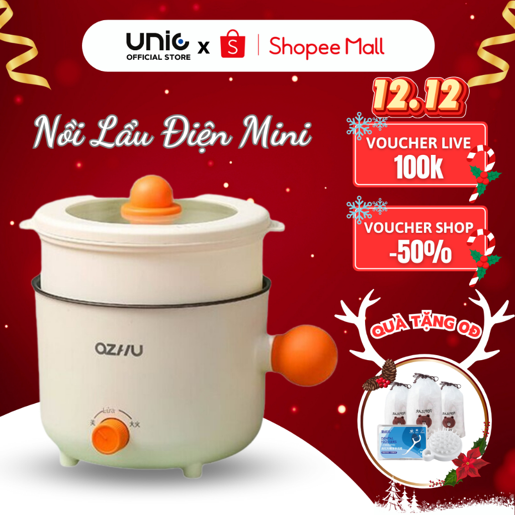 Nồi Lẩu Điện Mini Đa Năng UNIC Tặng Kèm Giá Hấp Đa Năng Dung Tích 1,8L, Chống Dính Cao Cấp, 2 Mức Nhiệt