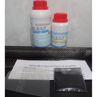 Combo carbon vân xéo 240 gr (100 cm x 50 cm) và epoxy (0,5 kg) + màu lót nền + thẻ vuốt keo cho người mới tập làm.