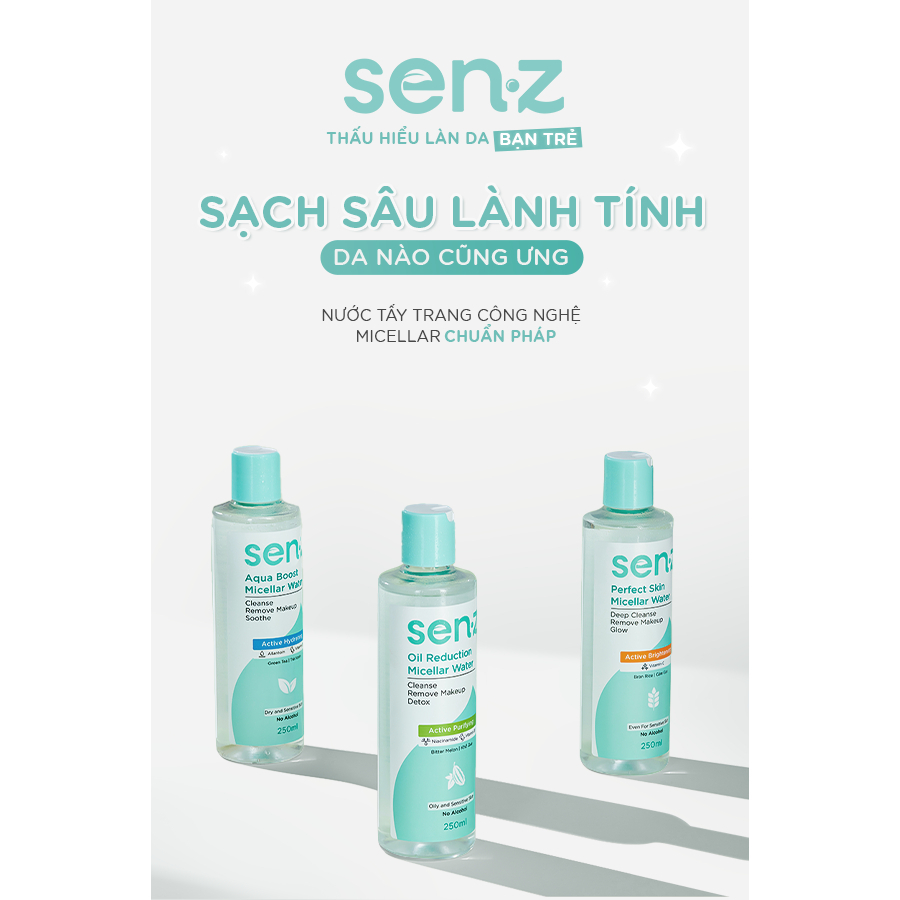 Nước Tẩy Trang Senz Micellar Water làm sạch da dịu nhẹ 250ml