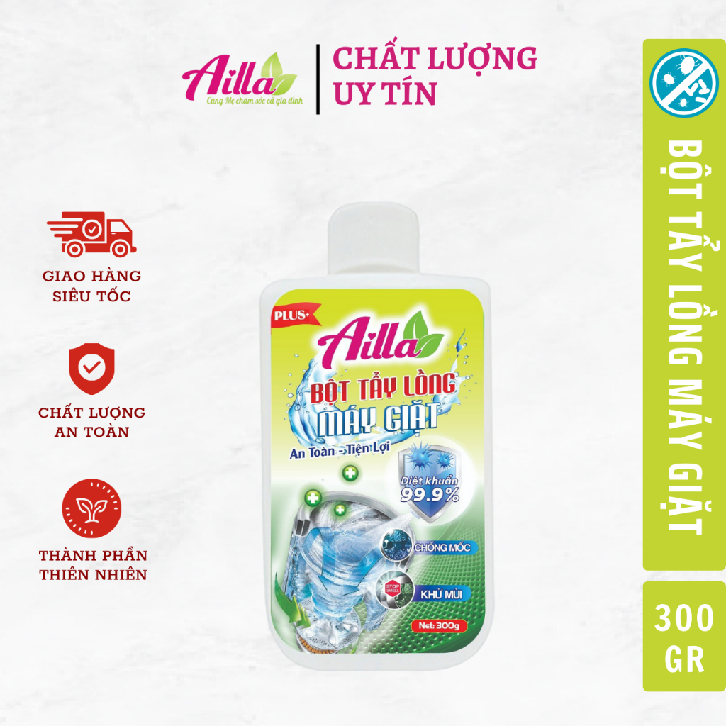 Bột Tẩy Lồng Máy Giặt Ailla Chai 300GR, Loại Bỏ Nhanh Chóng Các Cặn Bẩn, Nấm Mốc, Tẩy Mốc Gioăng Cao Su Ailla 100GR