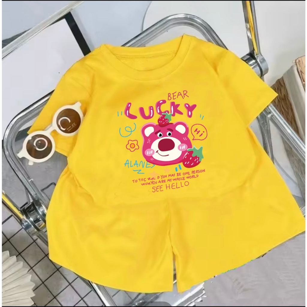 Bộ đồ bé gái dễ thương in gấu dâu.BGL06.