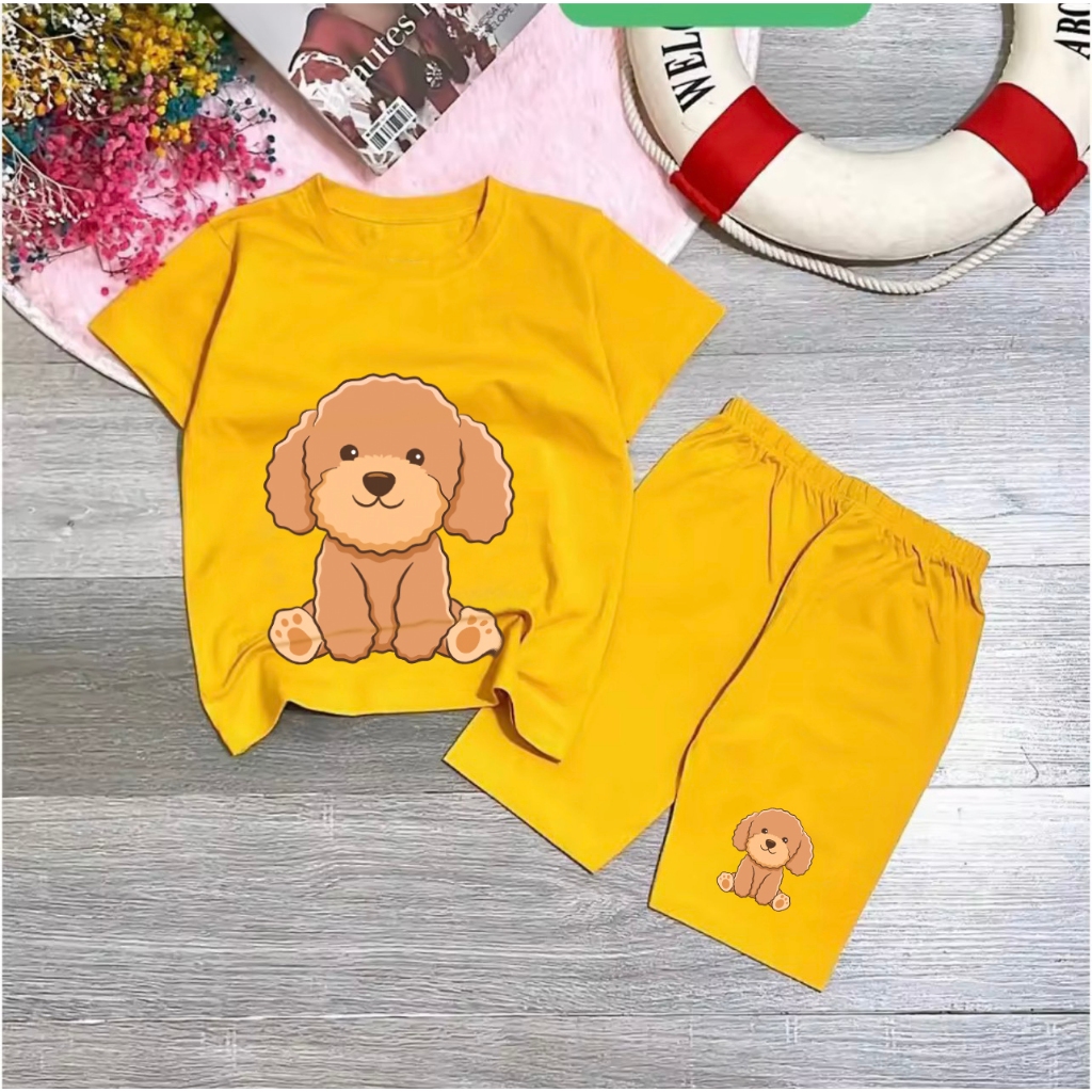Bộ đồ in hình chó nâu cho bé gái.BGL03.