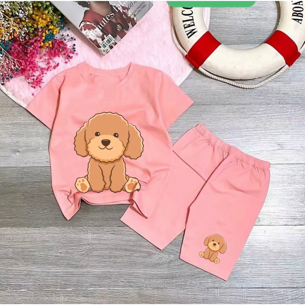 Bộ đồ in hình chó nâu cho bé gái.BGL03.