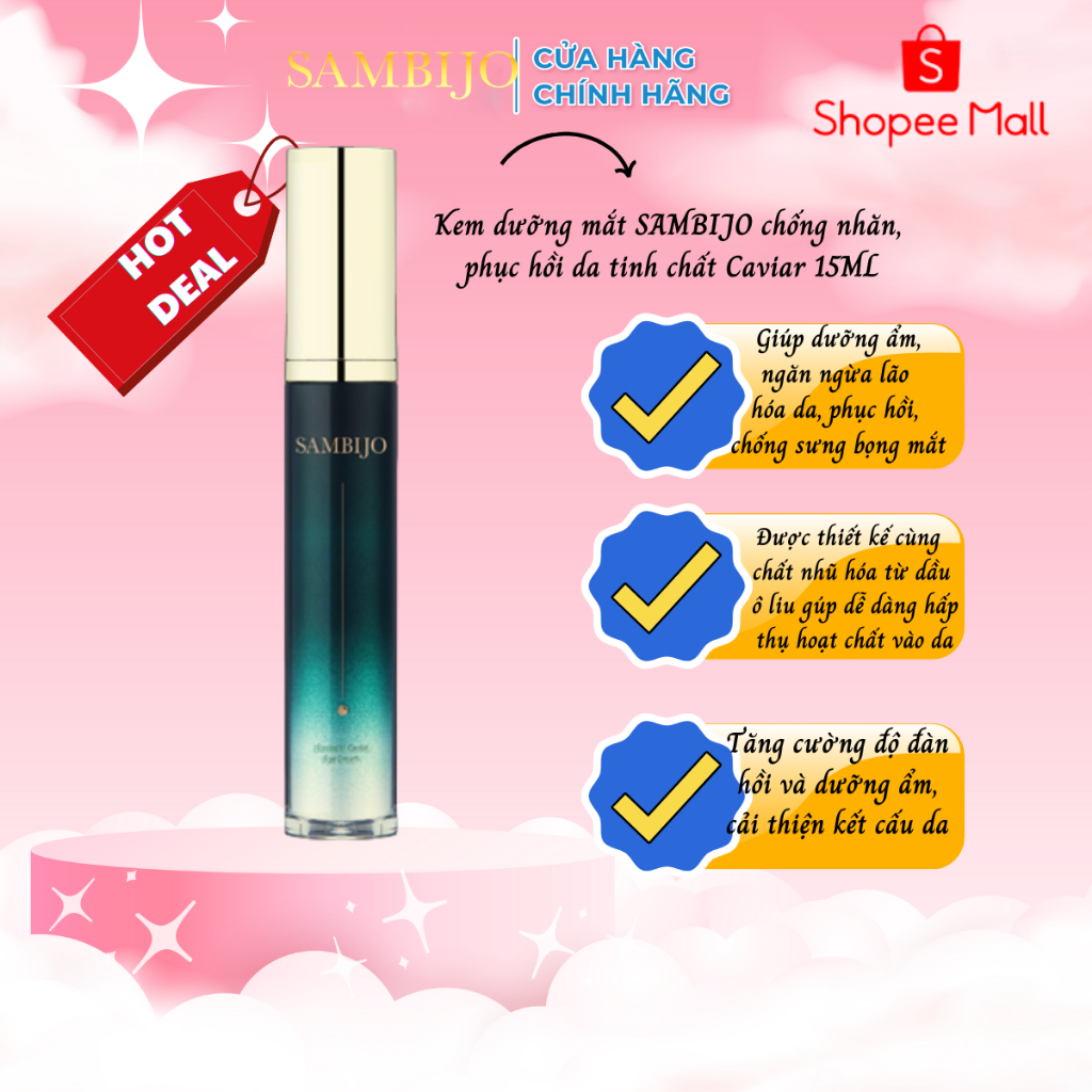 [Tặng nước hoa chiết 10ml] Kem Dưỡng mắt Cao Cấp Sambijo Tinh Chất Caviar 15ML