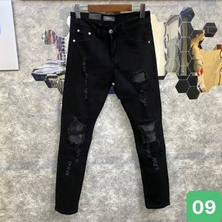  Quần jean nam rách vá màu đen đậm trơn chất liệu bò cao cấp co dãn 4 chiều form dáng skinny quần rin nam Q09C 