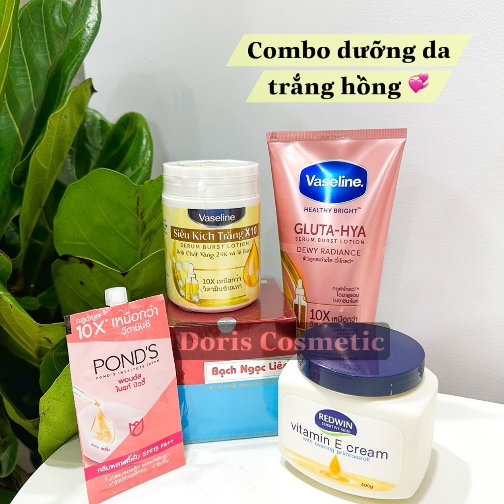 Combo Bạch Ngọc Liên + Vaseline 10x trắng da toàn thân hàng chính hãng trắng nhanh sau 7 ngày - DORIS