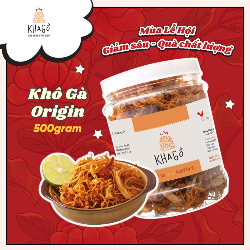KHÔ GÀ NGUYÊN VỊ 500gr | KHA GỒ | Không lá chanh, không bơ tỏi | Ăn Vặt Văn Phòng, Du Lịch, Tết, Sài Gòn Ngon