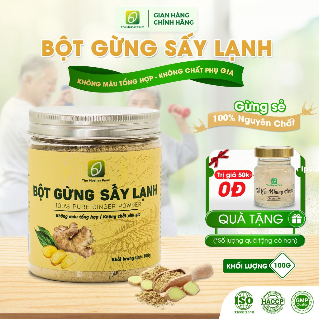 Bột Gừng Sấy Lạnh The Moshav Farm Thơm Cay Tự Nhiên, Dùng Làm Gia Vị Nấu Ăn, Trà Gừng, Ngâm Chân, Giảm Cân Hũ 100gram