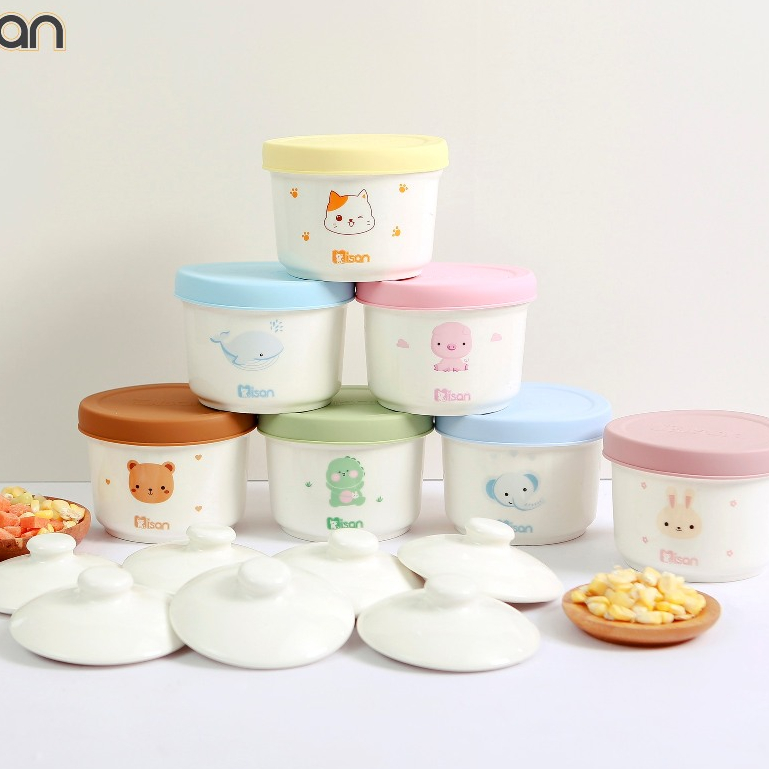 Hũ sứ Misan kèm nắp silicon có chia vạch tiện lợi