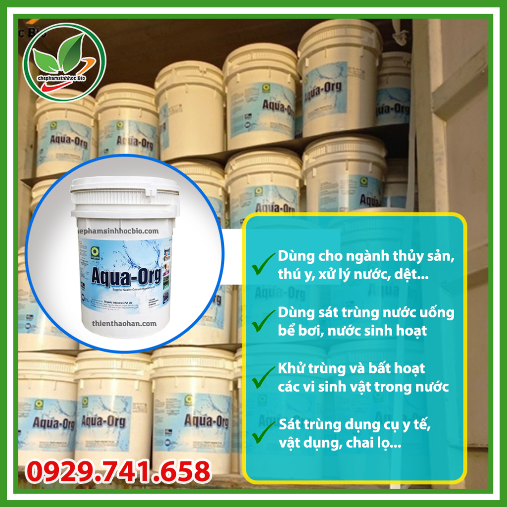 Clorin 70% Aqua ORG - Ấn Độ. Bột hóa chất clorua vôi khử trùng. Thùng 45 kg