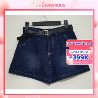  Quần Short Jean Cạp Cao Xếp Ly Tặng Kèm Dây Lưng Cá Tính. Quần Đùi Bò Ống Rộng Phong Cách Thời Trang_Q5