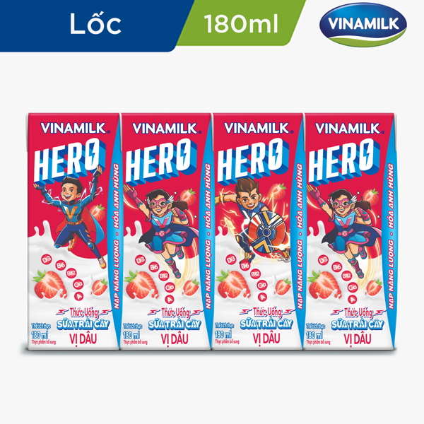 Thức Uống Sữa Trái Cây Hero - Lốc 4 Hộp 180ml