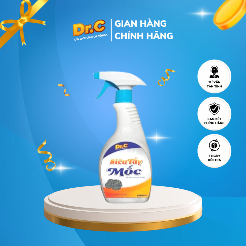 Siêu tẩy mốc chính hãng Dr.C tẩy mốc trên mọi bề mặt áo quần, sàn nhà, tường nhà, không bào mòn bề mặt, Dung tích 300ml