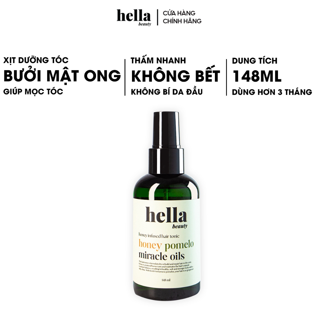 Xịt dưỡng tóc bưởi mật ong phục hồi tóc hư tổn dưỡng tóc mềm mượt không bết tóc Hella Beauty 148ml