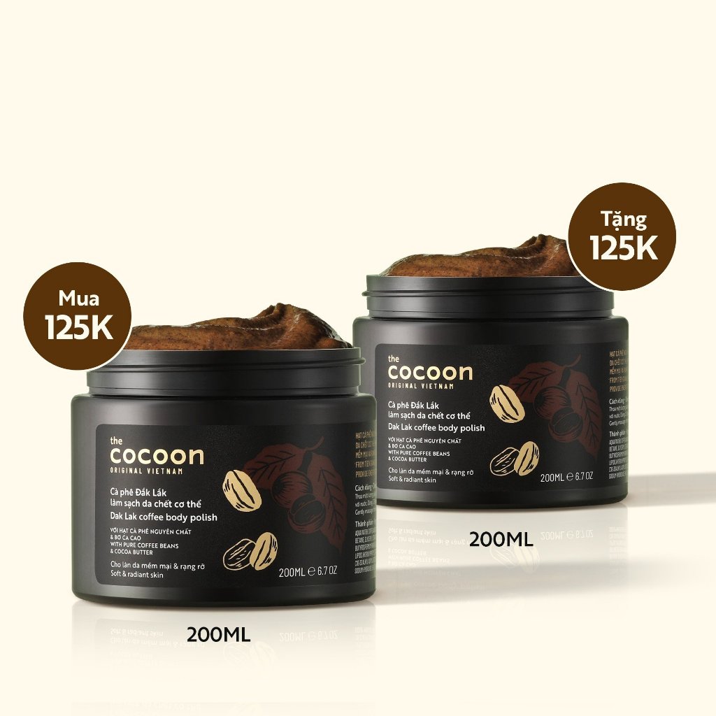 Tẩy Da Chết Cocoon Cà phê Đắk lắk làm sạch da chết Dak Lak Coffee Body Polish 200ml/600ml