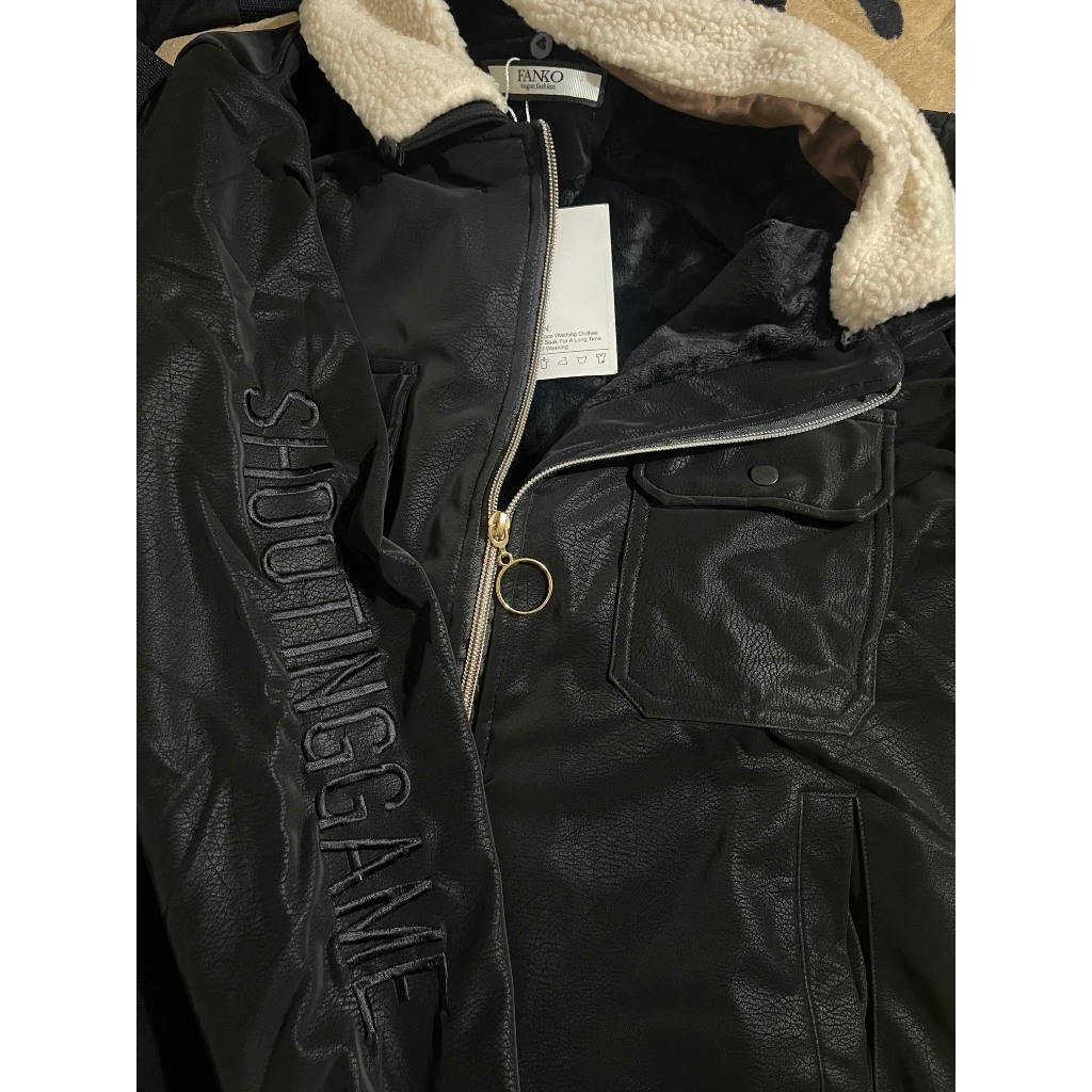 Áo Khoác Da Nhung Nam - Tay Thêu- Lót Lông