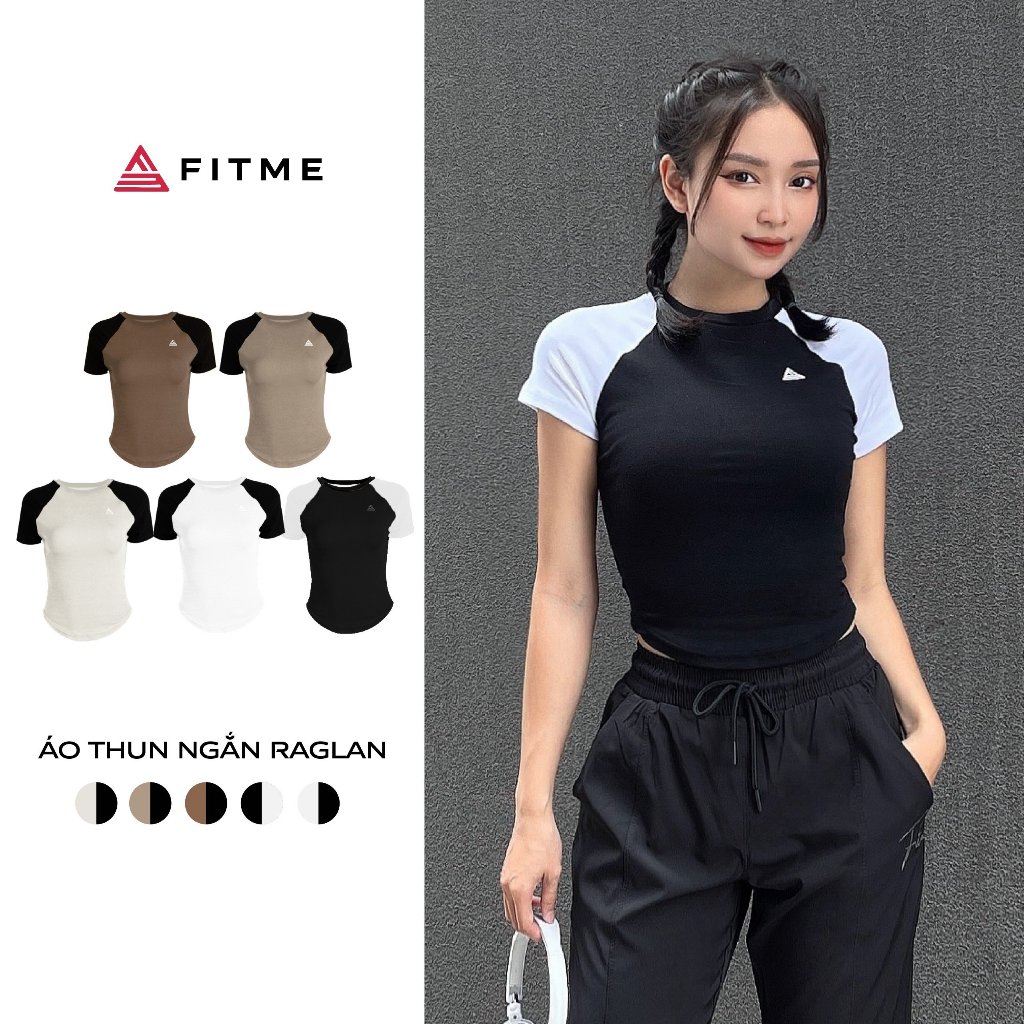 Áo raglan Fitme Cotton cổ tròn croptop ôm dáng baby tee thoải mái ATNRL