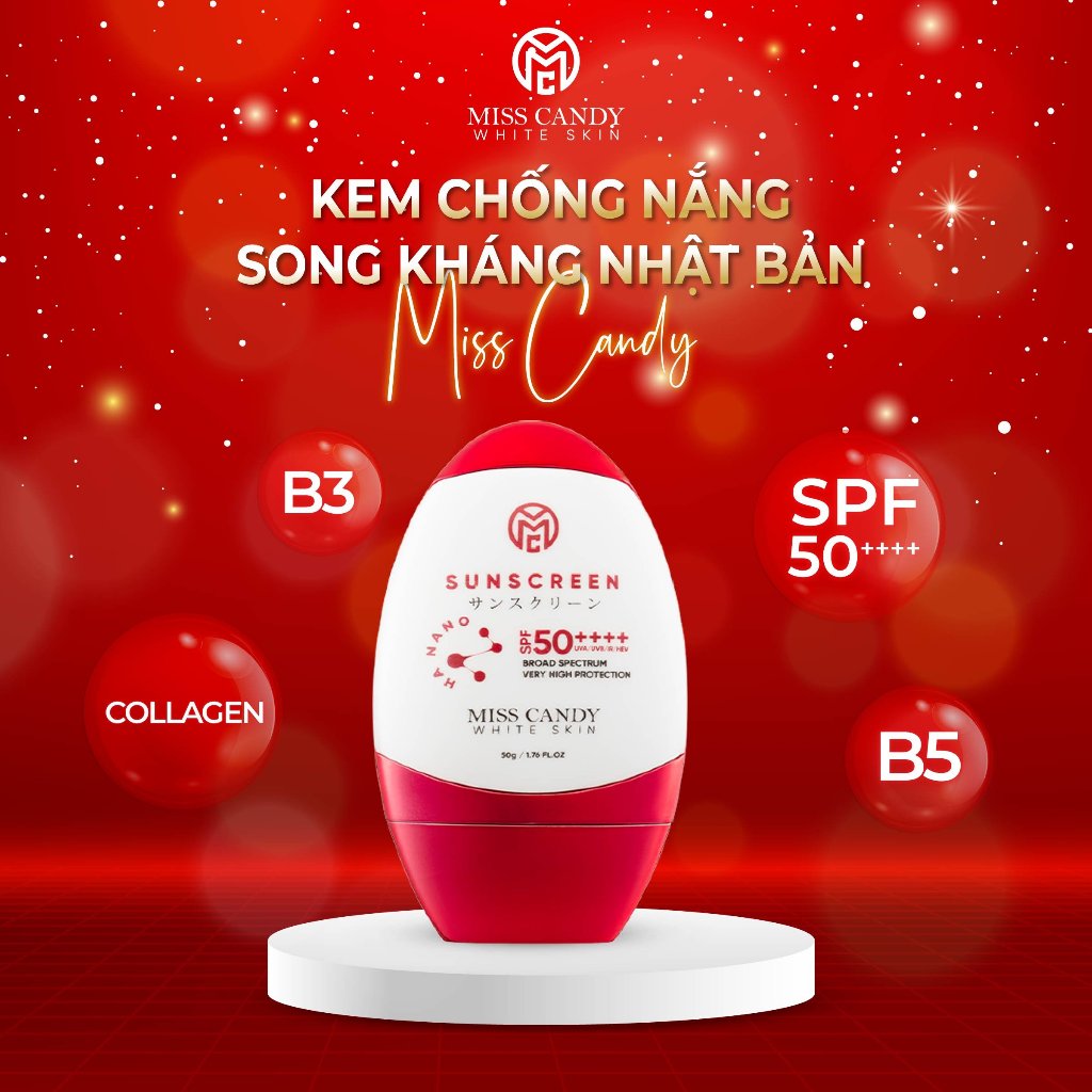 [MISS CANDY] Kem Chống Nắng Song Kháng Nhật Bản SPF 50+, chống tia UVA/ UVB/ IR/ HEV Miss Candy White Skin - 50g