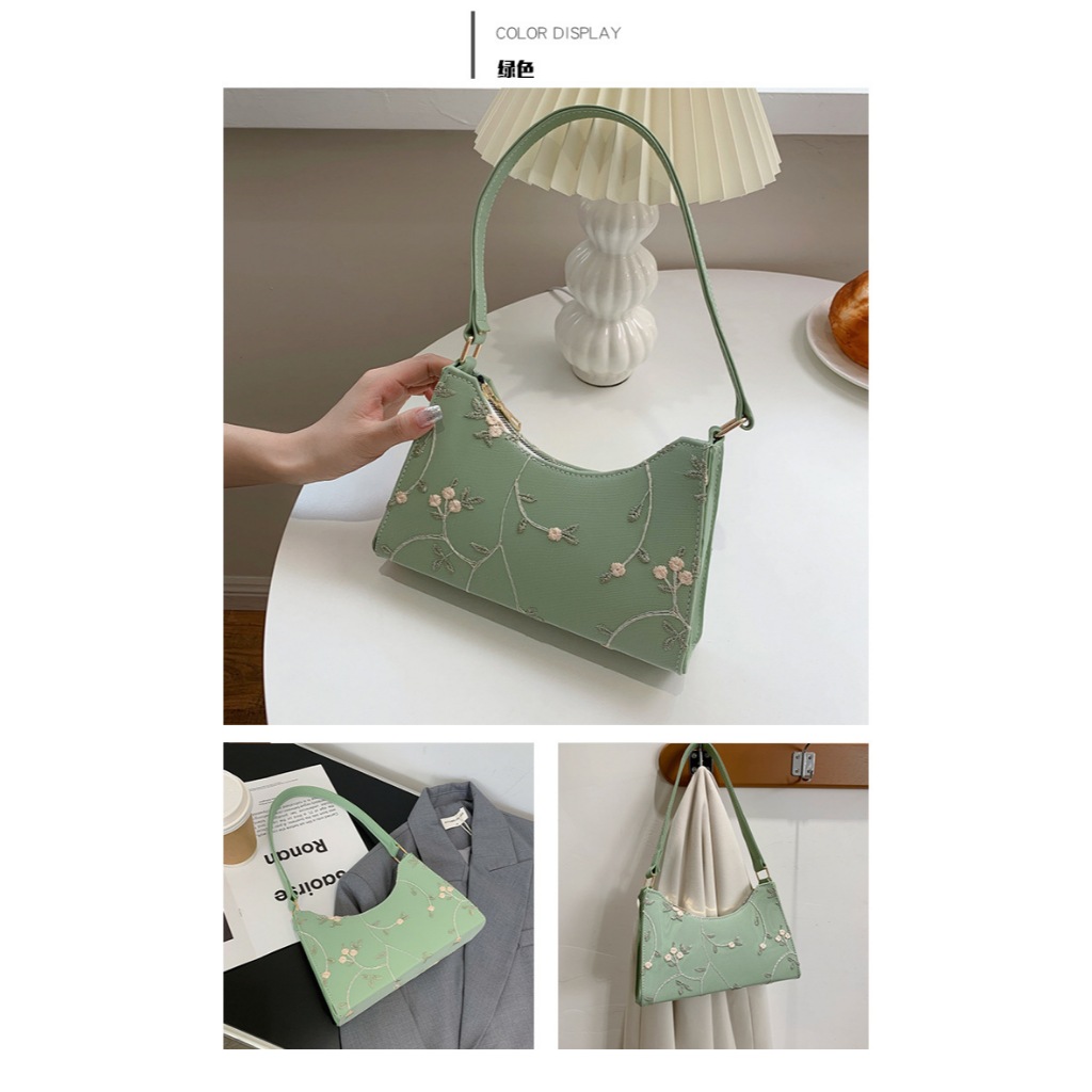 Túi Xách Nữ, Túi Kẹp Nách Họa Tiết Hoa Thêu Tay Đơn Giản Sang Trọng - BAG23