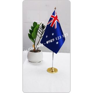 Bộ Cờ Để Bàn Đơn Lá Cờ Tùy Chọn ( Cán Inox chân đế kim loại mạ vàng)