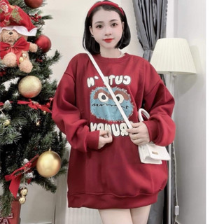 [FREESHIP] Áo Sweater Nỉ Cotton Đỏ Đô ♥️ in Hình Cute Ulzang Dày Dặn Form Rộng Nam Nữ