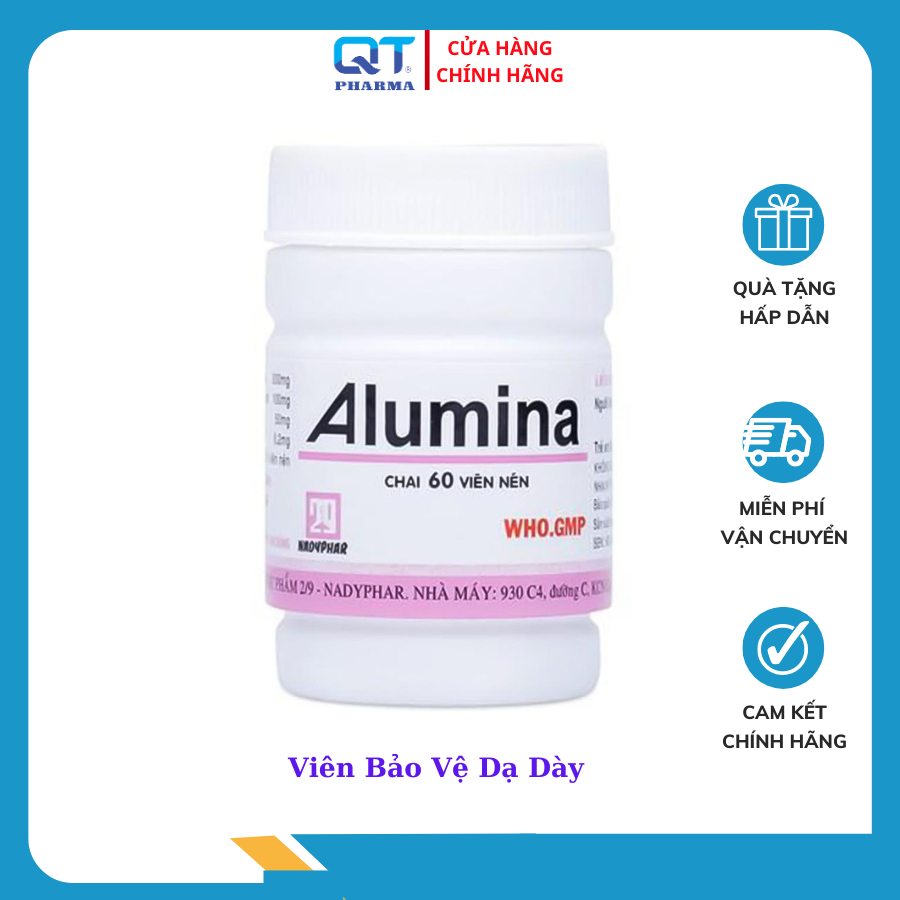 Viên Hỗ Trợ Dạ Dày Alumina - Hỗ Trợ Triệu Chứng Dạ Dày, Đầy Hơi, Khó Tiêu, Dư acid , Đau Thượng Vị (Lọ 60 viên)