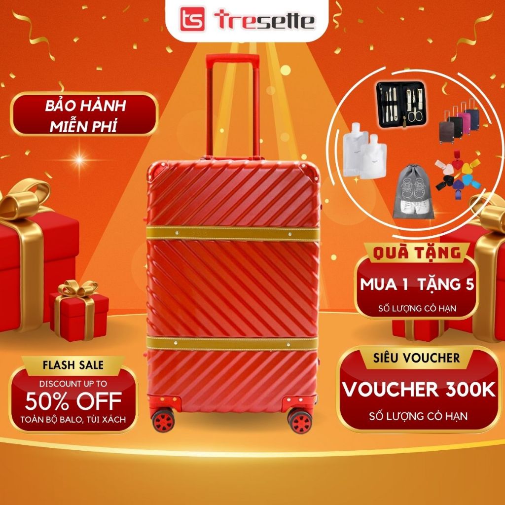 Vali du lịch cao cấp Tresette 1618 size 26 khung nhôm khóa sập bo góc kim loại bảo hành 3 năm