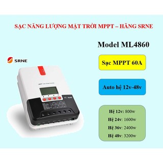Sạc năng lượng mặt trời hãng srne - mppt 60a 12v/24v/36v/48v - model ml4860