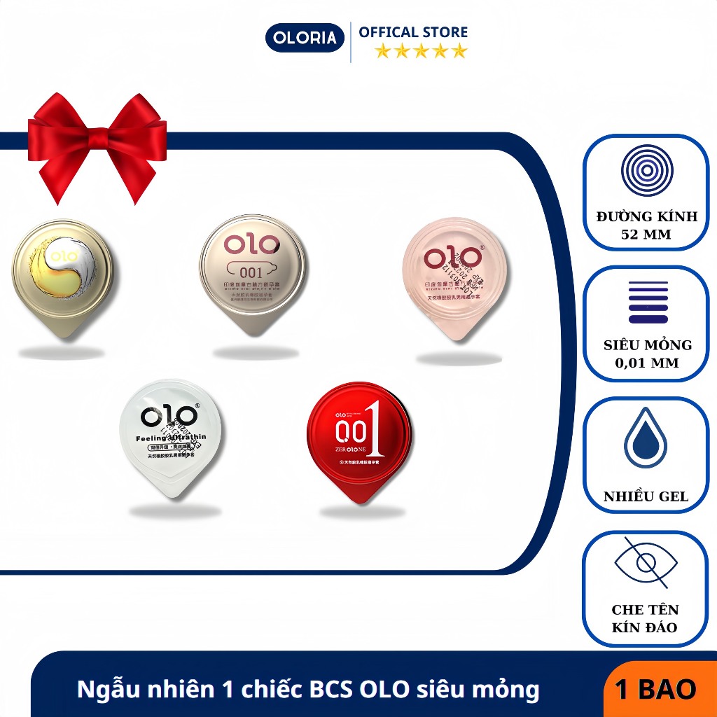 Bao cao su OLO siêu mỏng 001, lẻ 1 chiếc bao cao su có gai, kéo dài thời gian, truyền nhiệt, nhiều gel bôi trơn 52mm