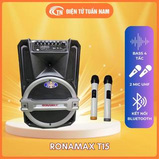 Loa kéo karaoke di động Ronamax T15 , loa kéo Bluetooth bass 4 tấc hát karaoke ngoài trời + Kèm 2 Micro