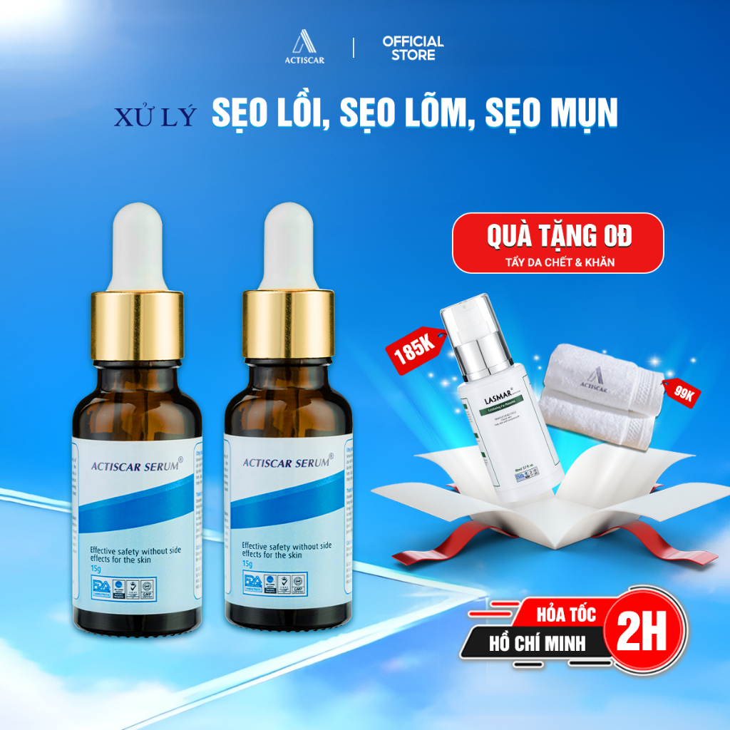 Combo 2 serum xóa sẹo Actiscar 15g hỗ trợ làm mờ sẹo lồi, sẹo lõm, sẹo rỗ, sẹo thâm mụn hiệu quả an toàn với mọi làn da