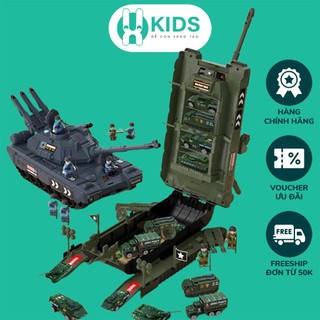 Đồ chơi xe tăng trẻ em cỡ lớn biến hình đa chức năng X KIDS hiệu ứng âm thanh, ánh sáng kèm 4 xe ô tô quân sự cho bé