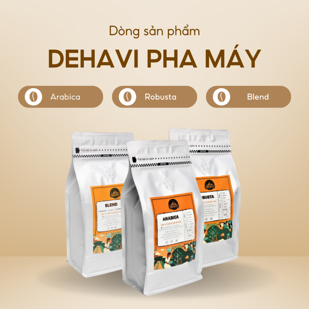 Blend Robusta - Arabica tỉ lệ  nguyên hạt/xay sẵn pha máy, chế biến Ướt/Honey từ Dehavi Coffee