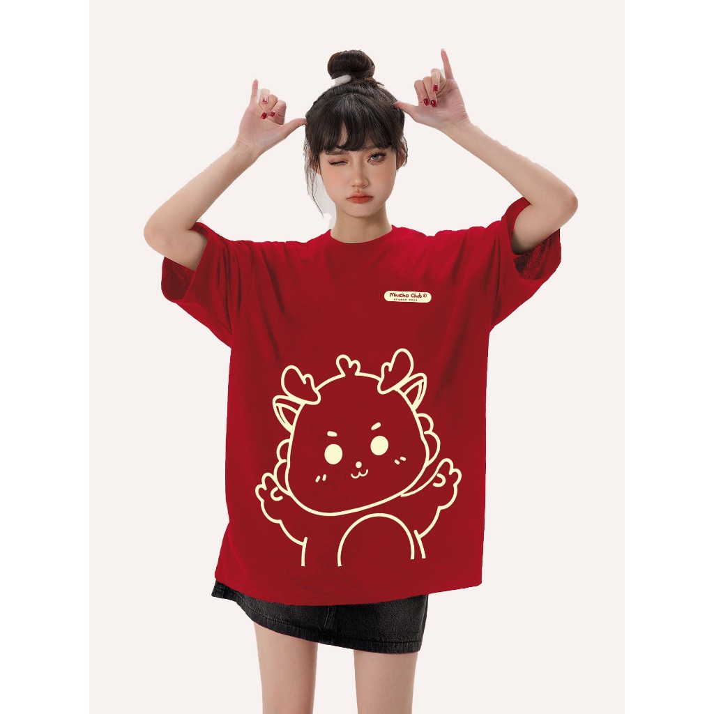 Áo thun unisex Rồng xinh local brand form rộng ATD743 Miucho cotton cổ tròn in graphic