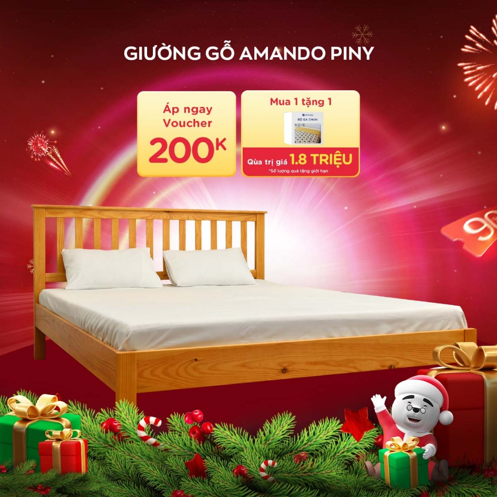 Giường gỗ Amando Piny bền chắc, tối giản sang trọng