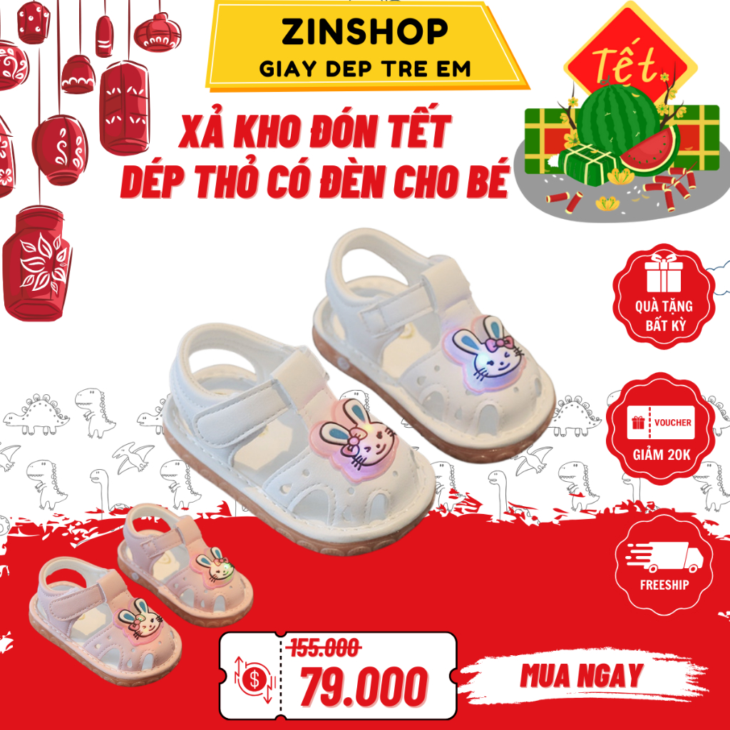 Dép Tập Đi Cho Bé Thỏ Đế Kếp Da Pu Siêu Mềm, Chống Trượt, Thoáng Khí Cho Bé 6-12 Tháng SD115