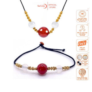 Vòng tay, vòng cổ phong thuỷ SELIN đá agate thiên nhiên, dây đan thủ công