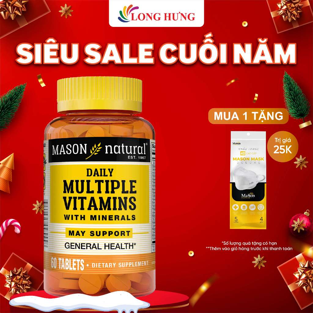 Viên uống Mason Natural Daily Multiple Vitamins With Minerals bổ sung vitamin và khoáng chất (60 viên)