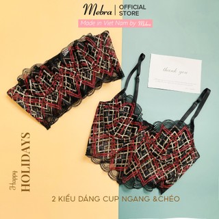 Áo bra ren corset ren retro caro NOEL có gọng có mút rời tone đen đỏ ánh nhũ vàng trẻ trung gợi cảm cá tính Mebra