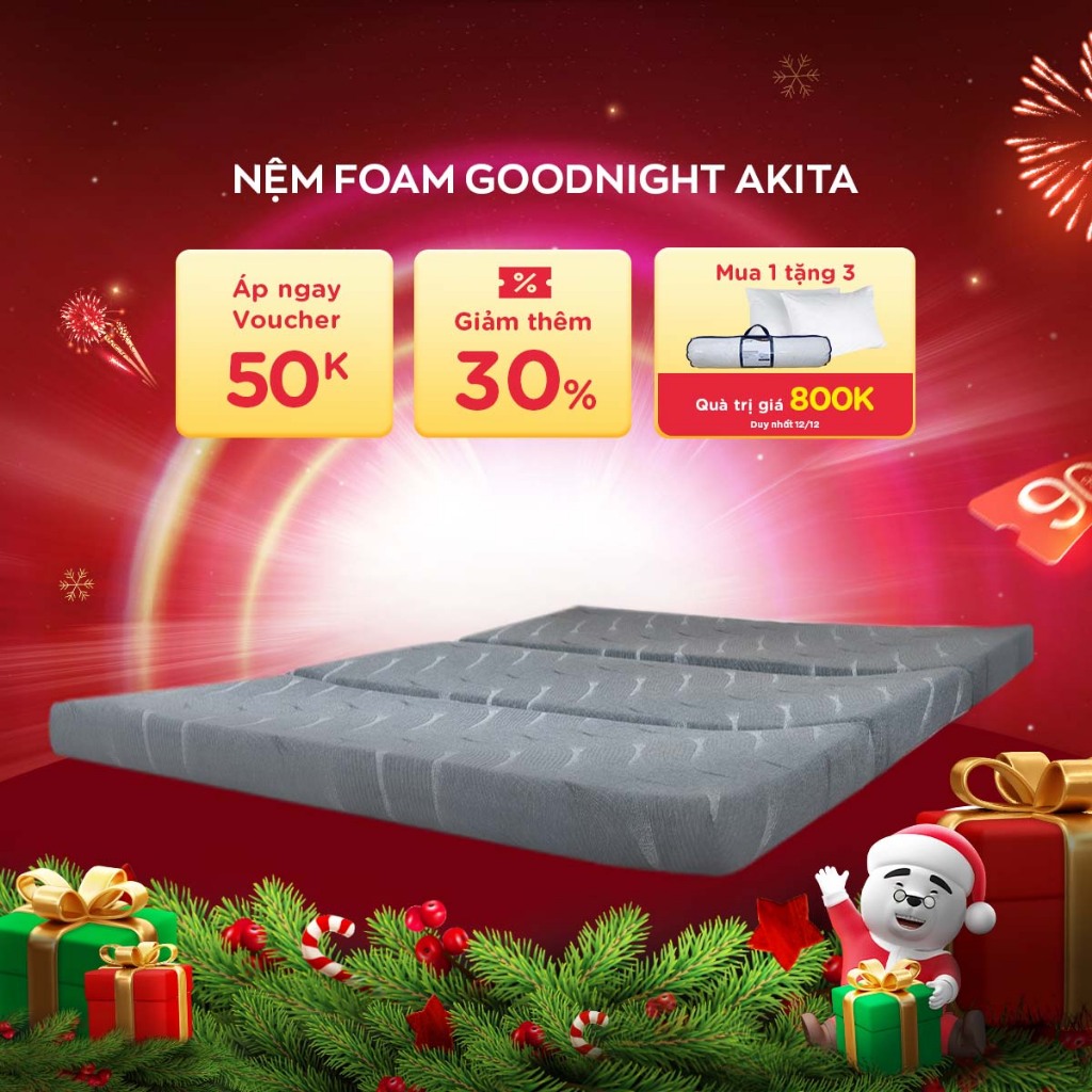 Nệm foam Goodnight Akita gấp 3 êm ái, cải thiện tình trạng đau mỏi cột sống, cuộn hút gọn nhẹ và dễ dàng di chuyển