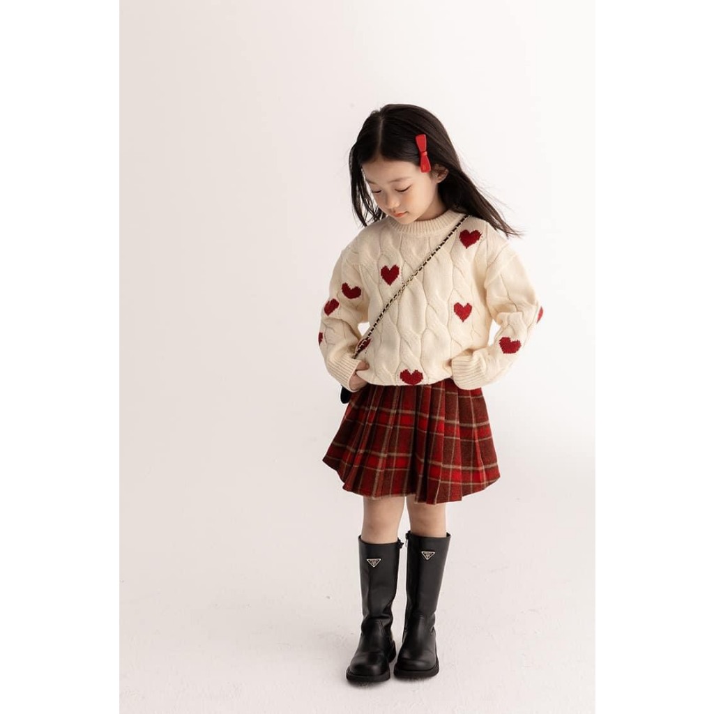 Set áo len chân váy cho bé gái