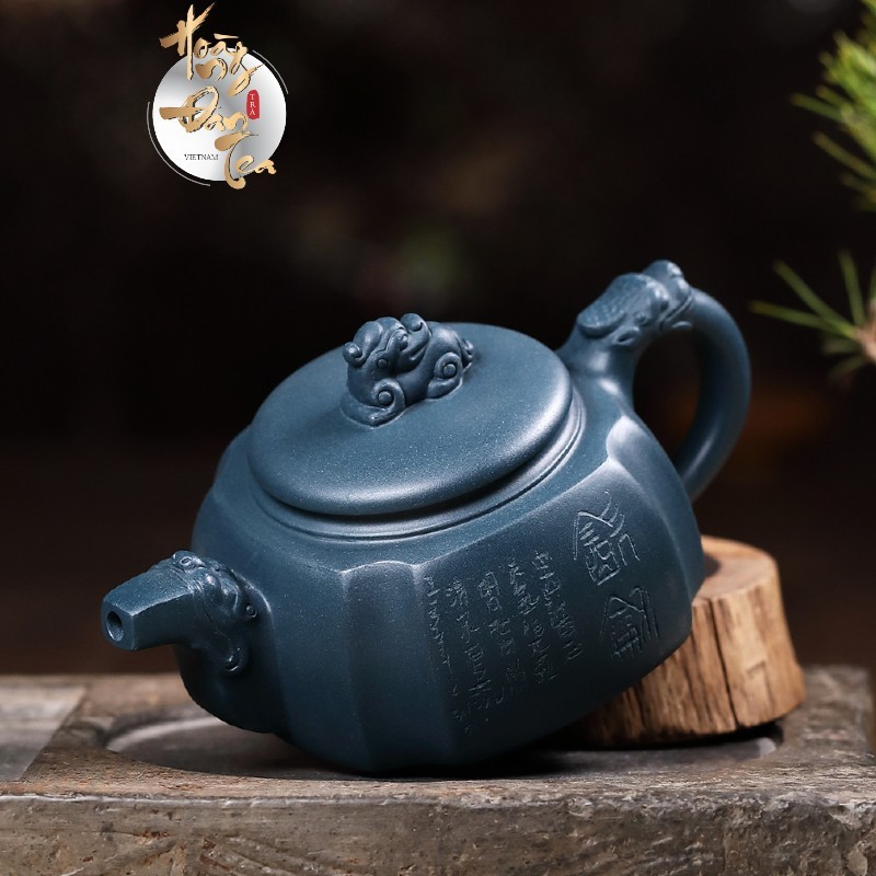 Ấm Tử Sa Đức Chung Thiên Thanh Nê Đồ Pha Chén Trà Đạo 300ML Kèm Chứng Thư Chế Tác Bình Đất Cao Cấp