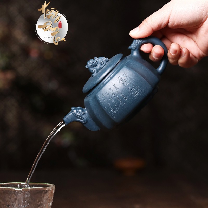 Ấm Tử Sa Đức Chung Thiên Thanh Nê Đồ Pha Chén Trà Đạo 300ML Kèm Chứng Thư Chế Tác Bình Đất Cao Cấp