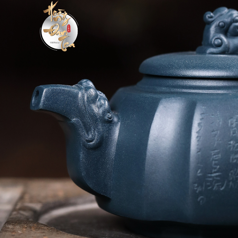 Ấm Tử Sa Đức Chung Thiên Thanh Nê Đồ Pha Chén Trà Đạo 300ML Kèm Chứng Thư Chế Tác Bình Đất Cao Cấp