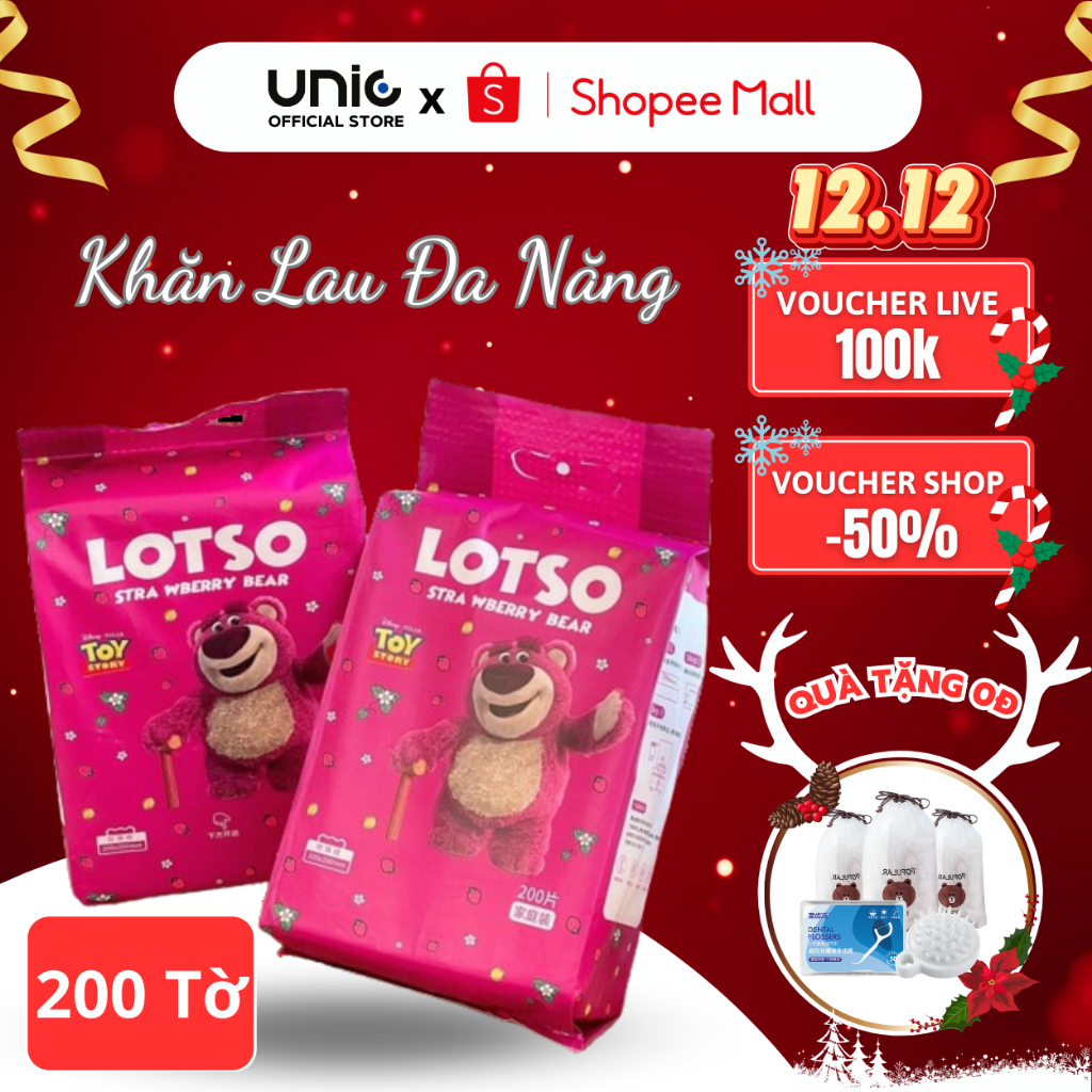 Gói 200 Tờ Khăn Lau Mặt METIS, Lau Bếp Đa Năng Gấu Dâu Lotso Siêu Mềm Mại Phù Hợp Mọi Loại Da Nhạy Cảm