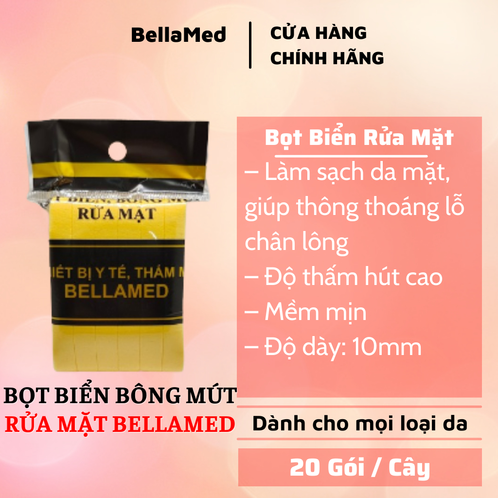 Bọt biển rửa mặt, bông mút rửa mặt BellaMed ( 20 gói / 1 cây )