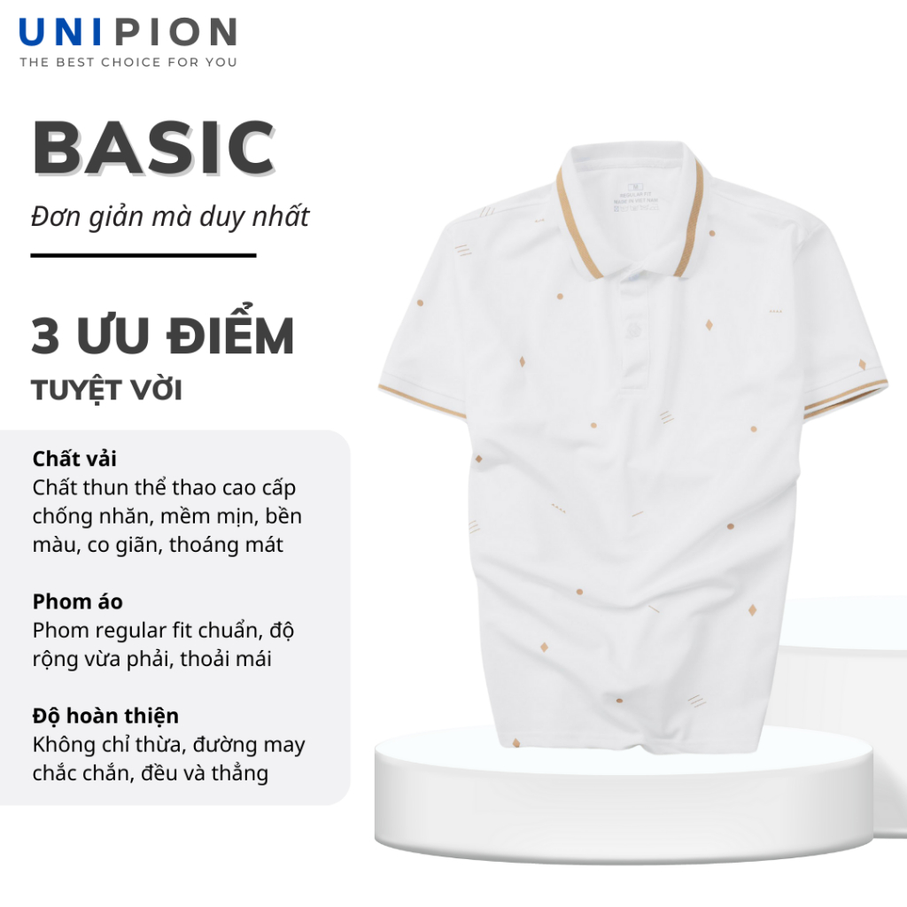 Áo polo nam UNIPION phối họa tiết in chất cotton  thấm hút, co giãn, thoáng mát kiểu dáng trẻ trung, năng động - AT177